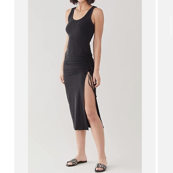 L*Space Ruched Midi Dress Black Racerback Side Slit Asymmetrical Cover-up S - Picture 1 of 8